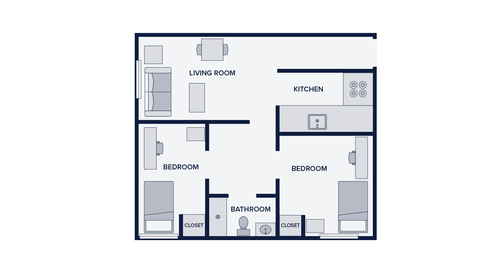 UT 2 private bedrooms floor plan