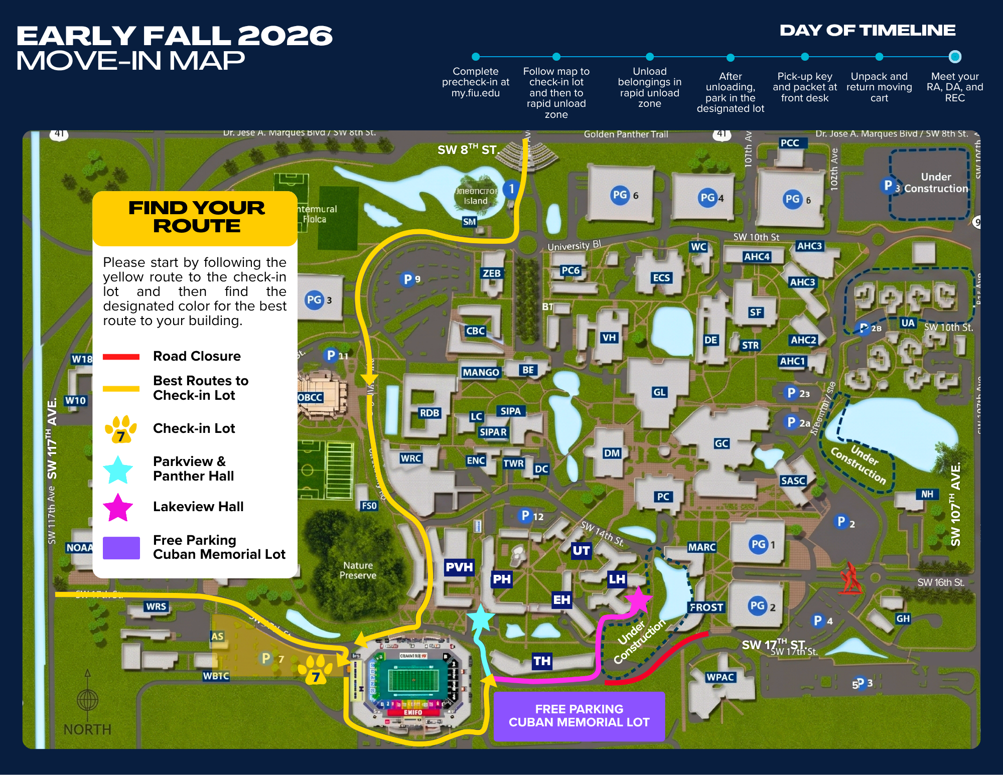 Early Fall 2026 Move in Map for FIU