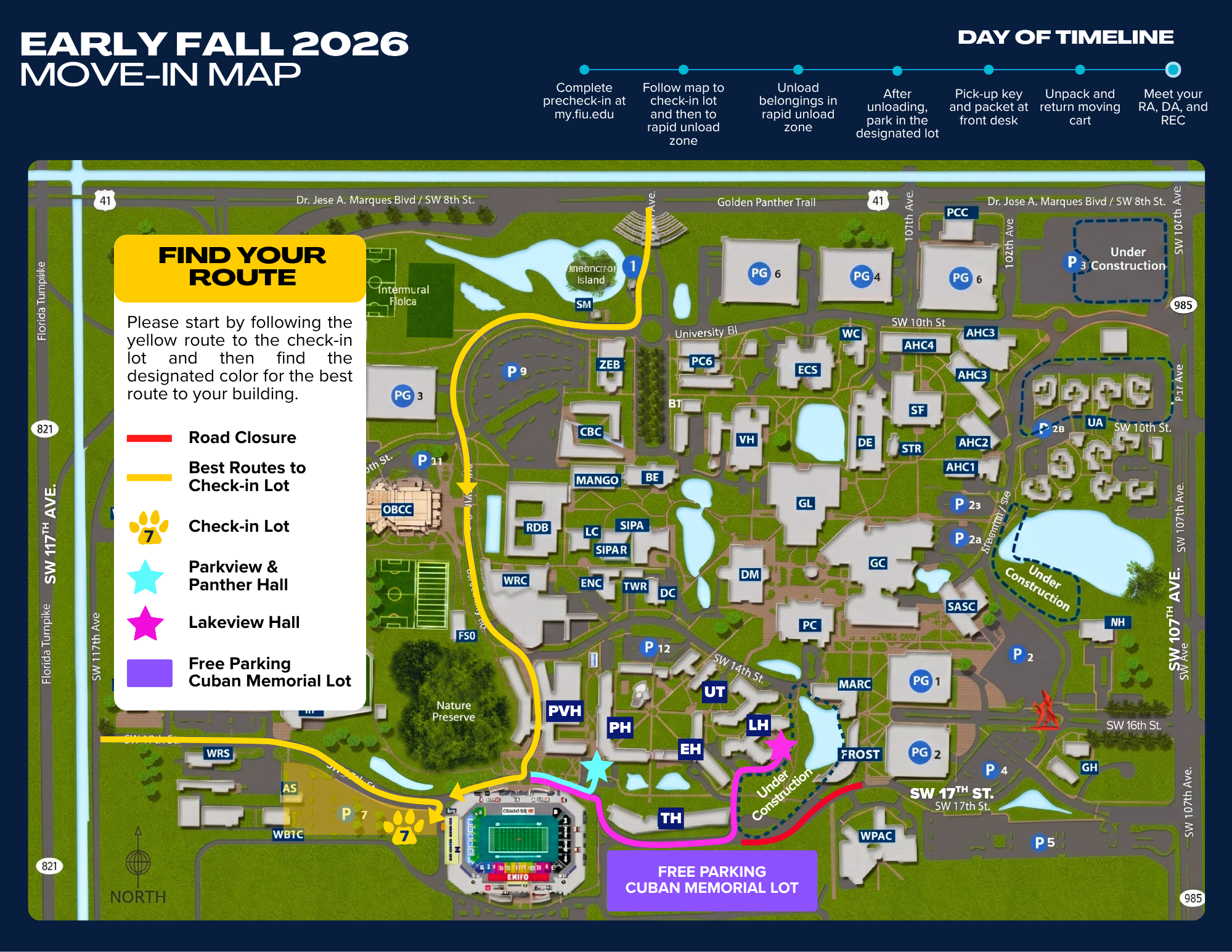 Early Fall 2026 Move in Map for FIU